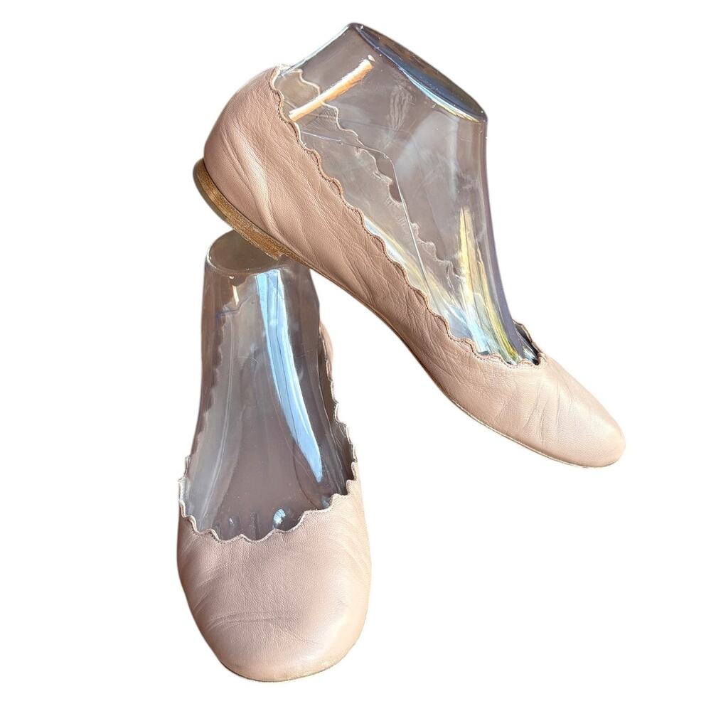Chloe Lauren Ballerina Scalloped Edge Leather Flats Rosy Beige size 38/8 US - Picture 15 of 16